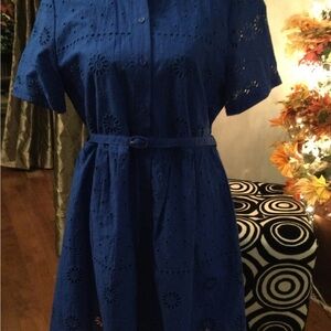 Elegant Blue Eyelet Dress